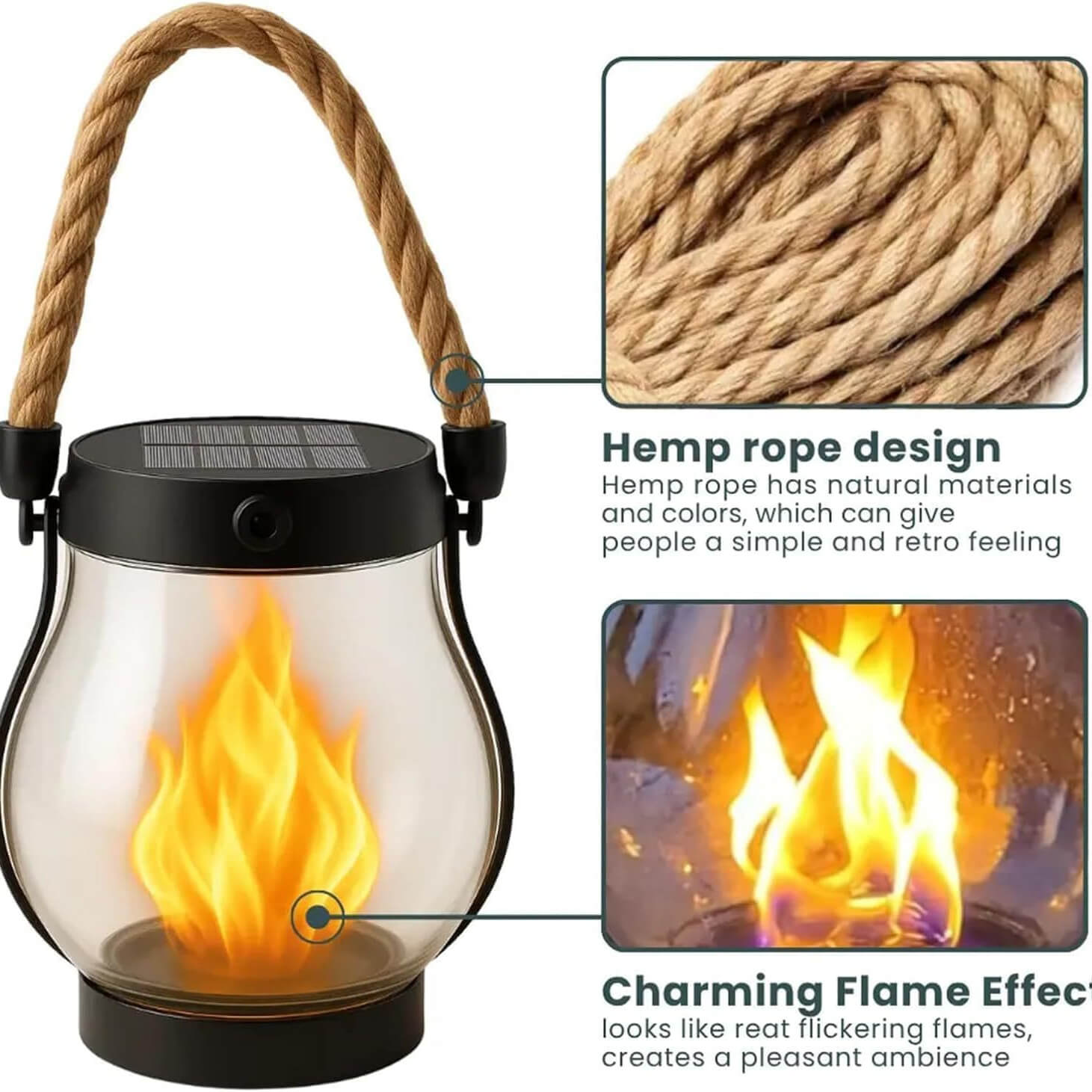 Hanging solar lantern with jute rope